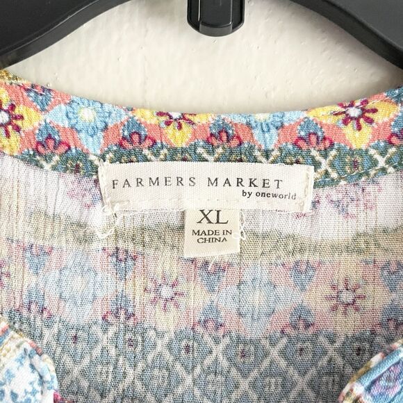 Farmers Market Boho Tunic Top XL Peasant Flowy Colorful Print Casual Keyhole - Picture 10 of 11